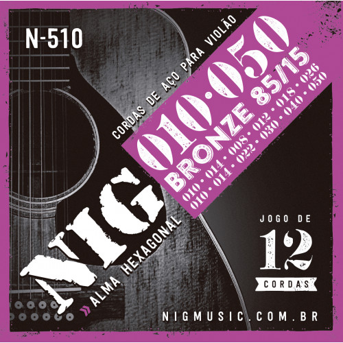 Encordoamento Violão Aço 12 Cordas 010 Nig Bronze 85/15 N-510