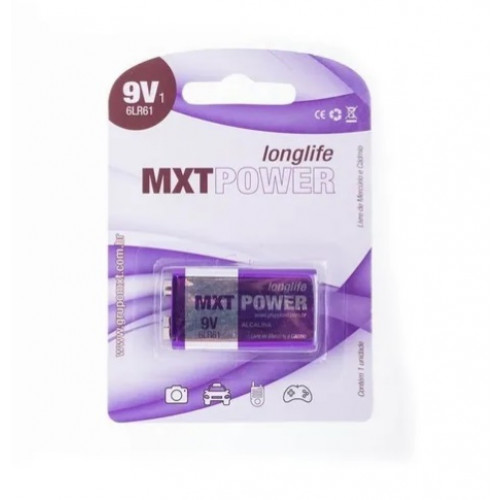 Bateria 9v Alcalina Pilha Longa Duração Mxt Power