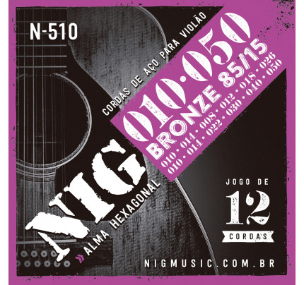 Encordoamento Violão Aço 12 Cordas 010 Nig Bronze 85/15 N-510