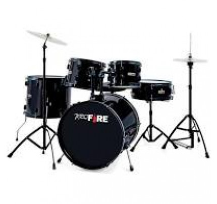 Bateria Acústica Pro Fire 20 Preta Ferragem Preta Com Prato