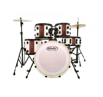 Bateria RMV Infinity Stripe Branca Detalhe Cedro B20 Tom 10 12 Surdo 14 Completa